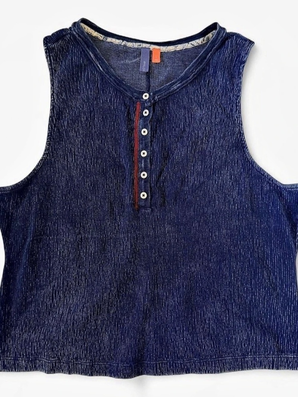 PILCRO Blue Sleeveless Henley Tank Top L